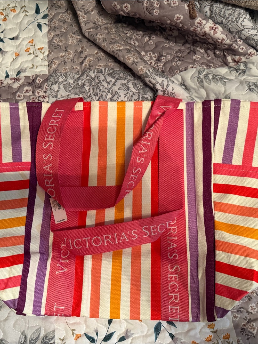 Victoria's Secret Pink, Purple, Orange & Red Striped Tote